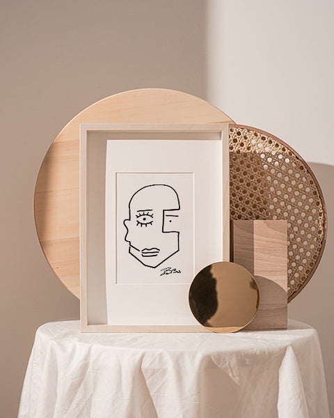 Minimalist Drawing Reproduction - Abstract Face with Detailed Eye