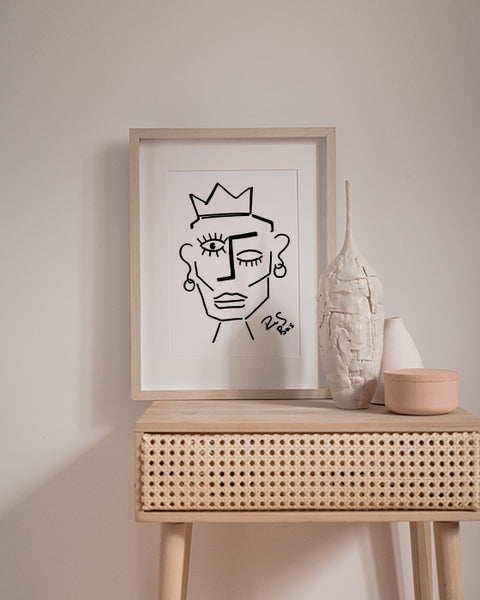 Minimalist Drawing Reproduction - Crowned Abstract Face