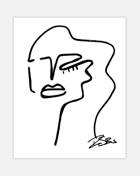 Minimalist Line Drawing Reproduction - Abstract Face with Fluid Lines