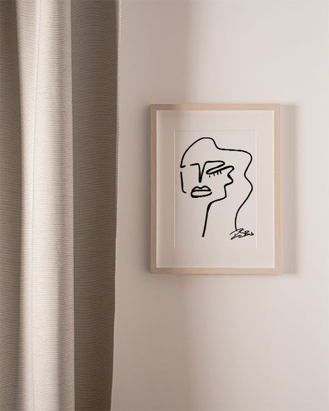 Minimalist Line Drawing Reproduction - Abstract Face with Fluid Lines