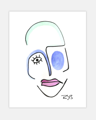 Abstract Face Art Print in Watercolors