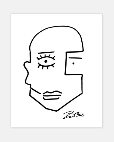 Minimalist Drawing Reproduction - Abstract Face with Detailed Eye