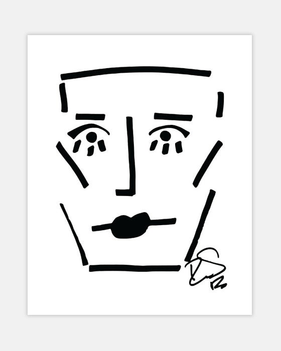 Minimalist Drawing Reproduction - Abstract Face with Rectangular Shape