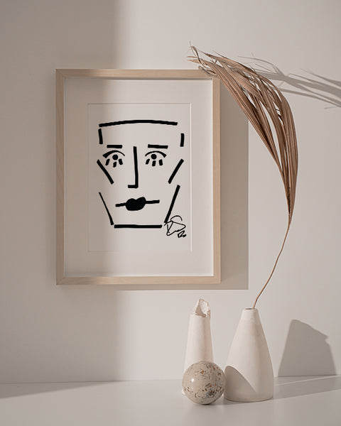 Minimalist Drawing Reproduction - Abstract Face with Rectangular Shape
