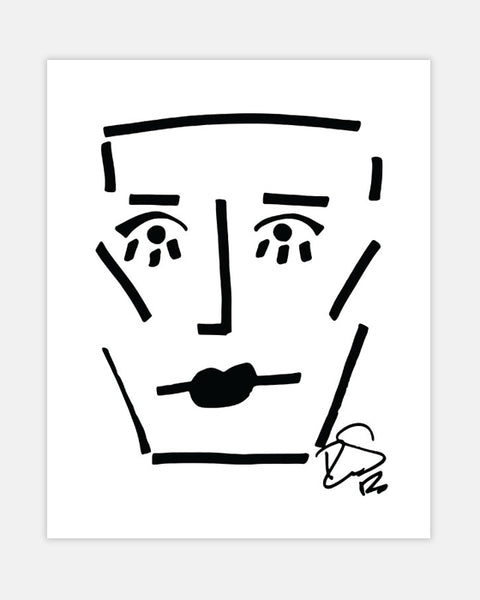 Minimalist Drawing Reproduction - Abstract Face with Rectangular Shape